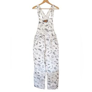 Forever 21 x Airwalk Graphic Graffiti Fun White Black Denim Overall size M